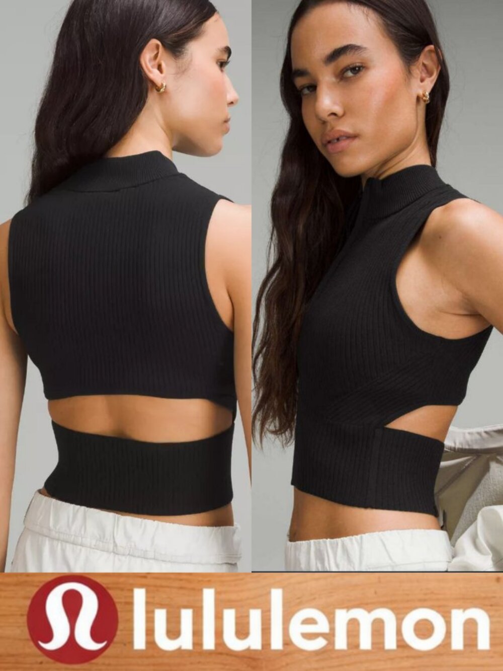 Lululemon Black Top Open Back Half-Zip Ribbed Stretch NWOT XL